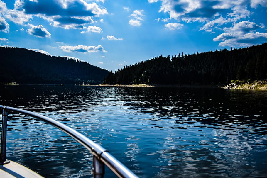 Landscape of Body of Water, boat, clouds, daylight, environment HD wallpaper