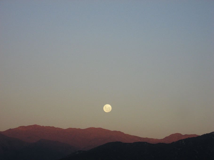 chile, región metropolitana, pirque, sunset, cielo, luna, montaña, HD wallpaper