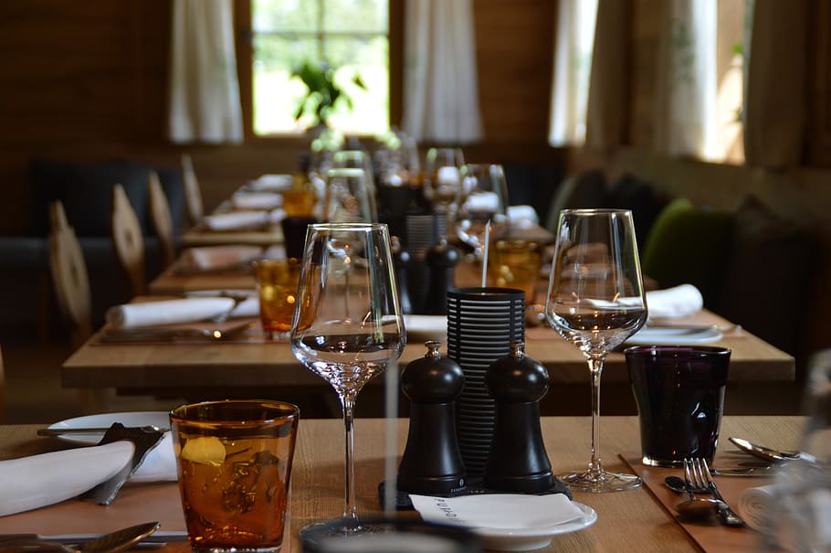 table, bar, restaurant, drink, food, chair, furniture, tableware HD wallpaper