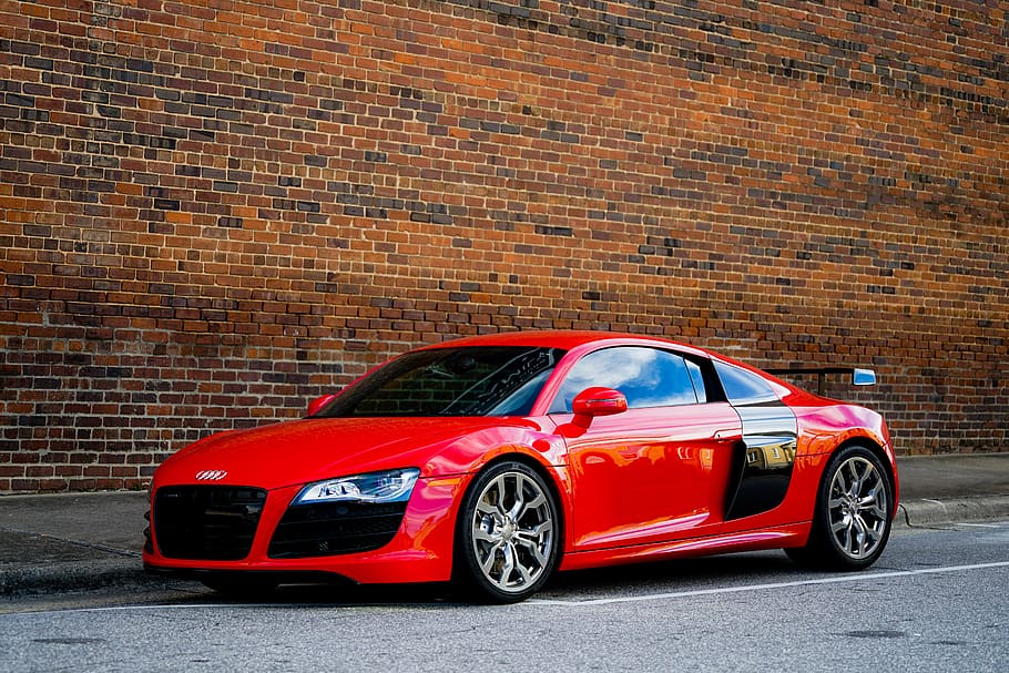 red coupe park near wall, car, mode of transportation, motor vehicle HD wallpaper
