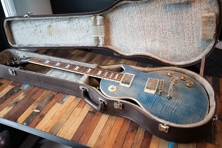 Blue Les Paul Electric Guitar With Gig Bag, antique, classic, HD wallpaper