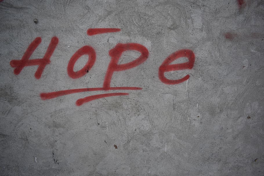 gray wall with hope text, red, communication, wall - building feature HD wallpaper