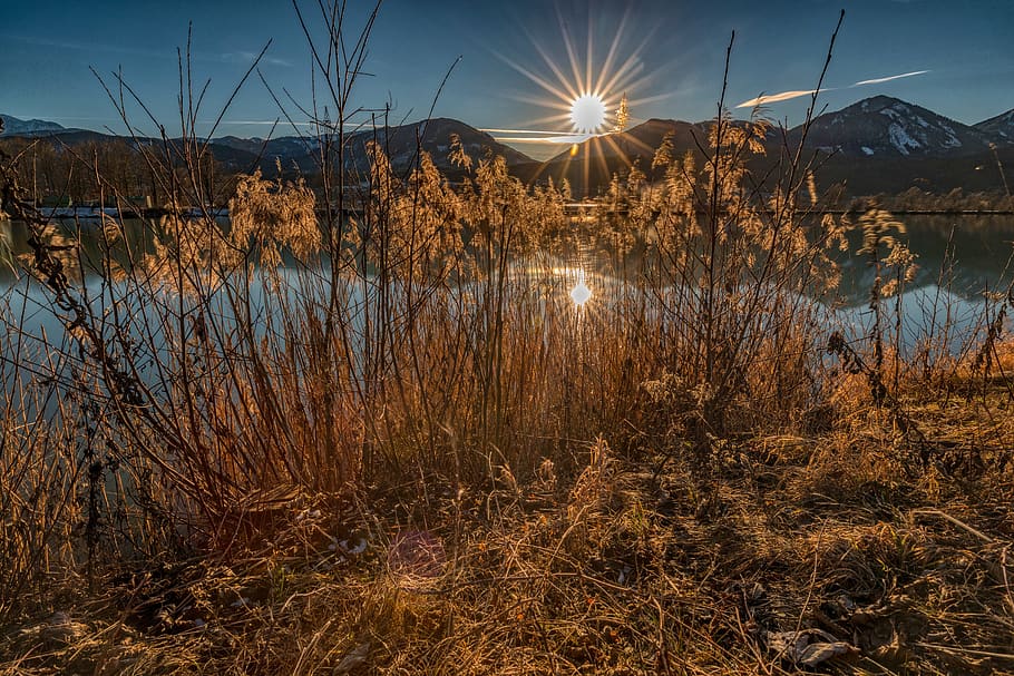 long exposure, sun, sunset, landscape, sky, water, abendstimmung HD wallpaper