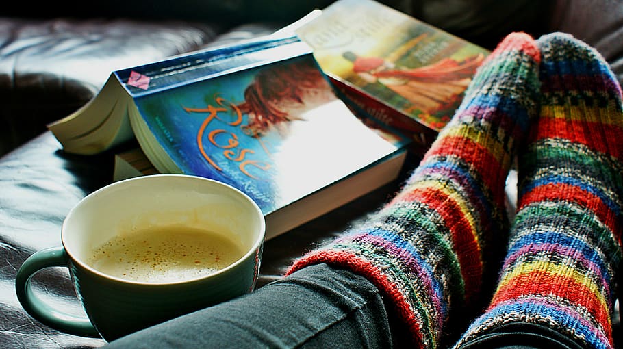 read, socks, coffee, morning, woman, lifestyle, relax, luck HD wallpaper