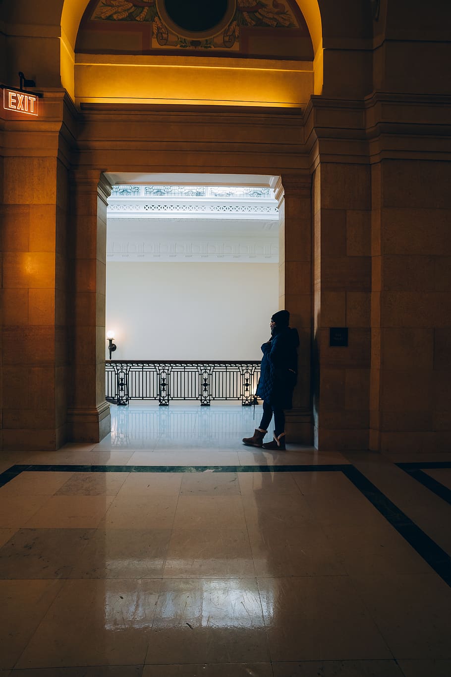 Person Leaning on Wall, building, dark, design, hallway, indoor HD wallpaper