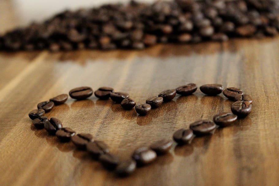 coffee, beans, coffee beans, cafe, roasted, brown, heart, indoors HD wallpaper