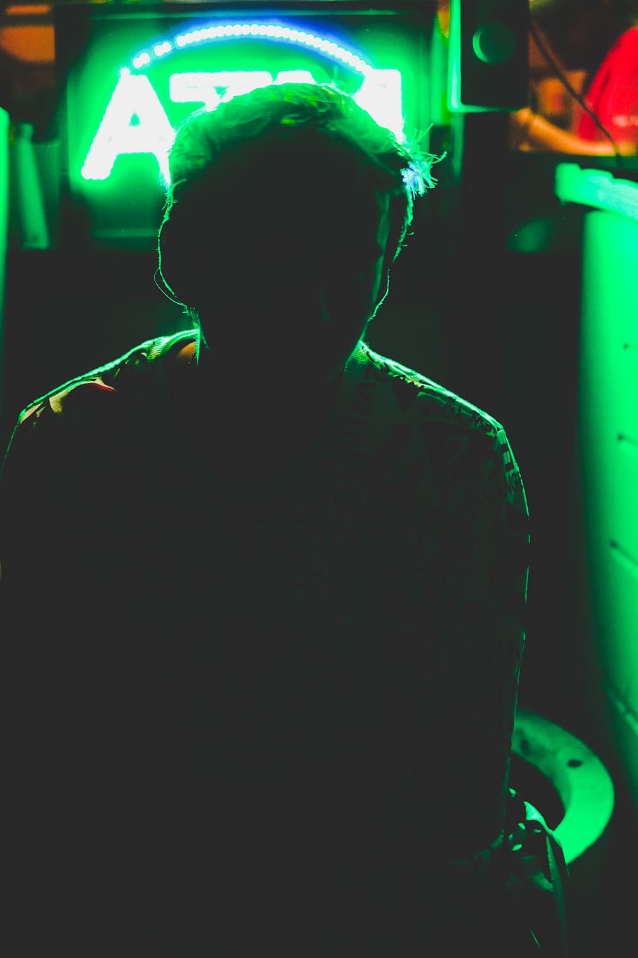 illuminated, real people, rear view, green color, one person HD wallpaper
