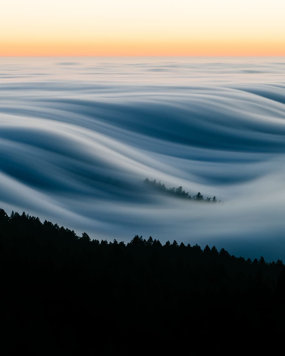 trees-covered mountain, long exposure, cloud, landscape, cloudscape HD wallpaper