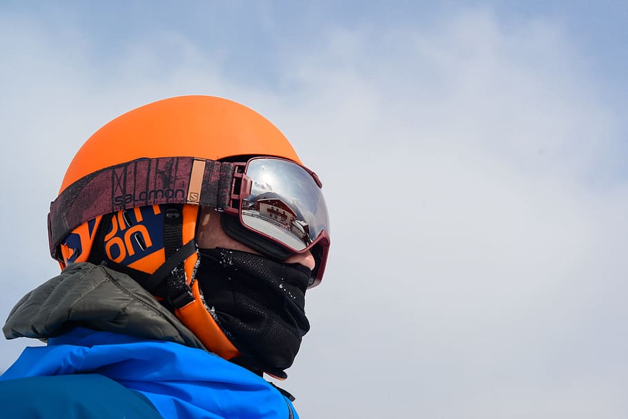 Person Wearing Orange Helmet, close -up, cold, daylight, goggles HD wallpaper