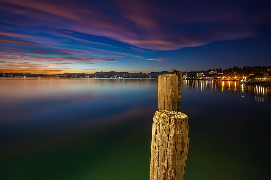 brown dock on water, port, nature, waterfront, outdoors, italy HD wallpaper