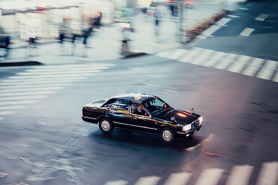 black sedan on intersection, vehicle, car, transportation, automobile HD wallpaper
