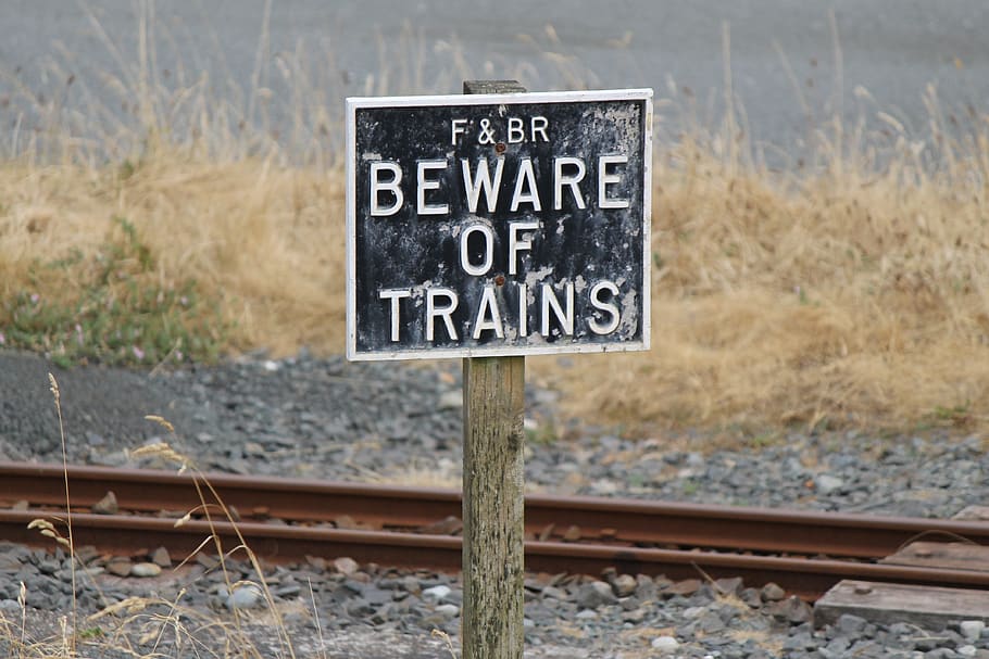 sign, warning, beware, train, safety, signpost, symbol, security, HD wallpaper