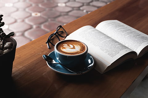 book, cup, latte, coffee cup, drink, beverage, pottery, saucer HD wallpaper