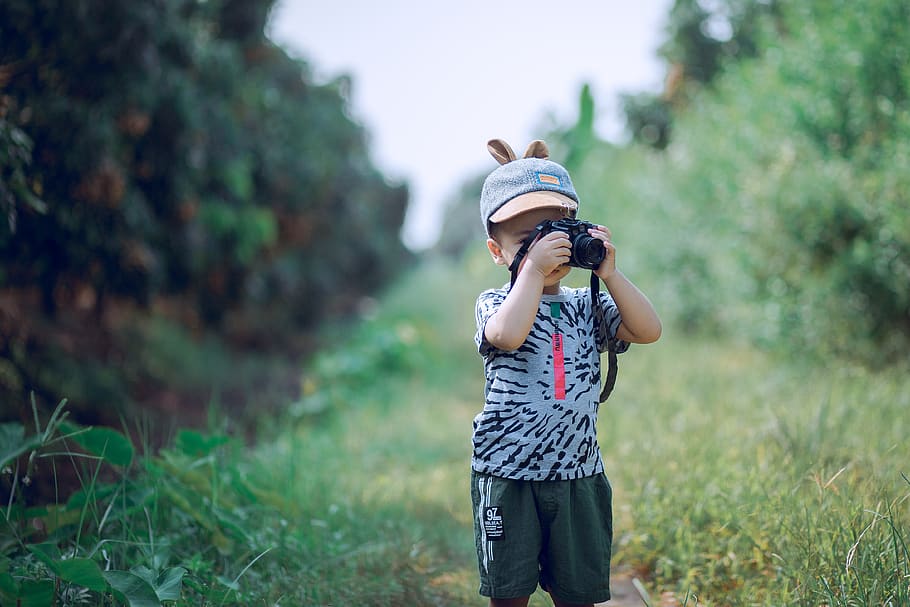 HD wallpaper: Boy Using Camera Near Green Leaf Plants, blurred background,  cap | Wallpaper Flare