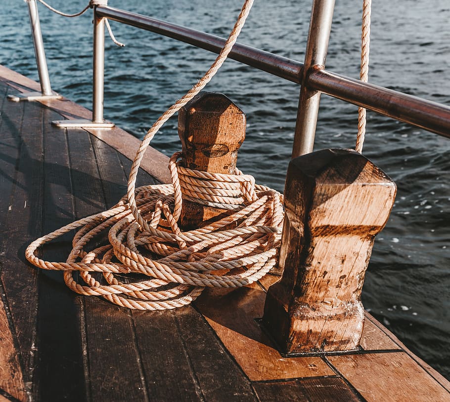 gray rope rolled on wood pillar, wood - material, water, nautical vessel HD wallpaper