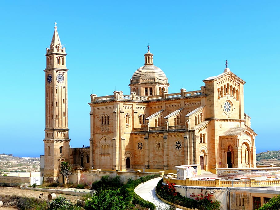 gozo, church, ta'pinu, maltese, mediterranean, attraction, malta, HD wallpaper