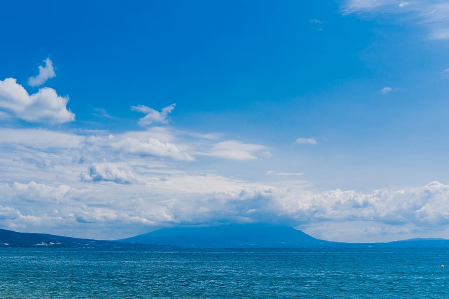 greece, mountain, clouds, sea, summer, sky, landscape, cloud - sky HD wallpaper