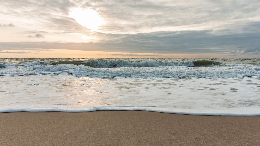 beach, denmark, sea, north sea, nature, landscape, clouds, water, HD wallpaper