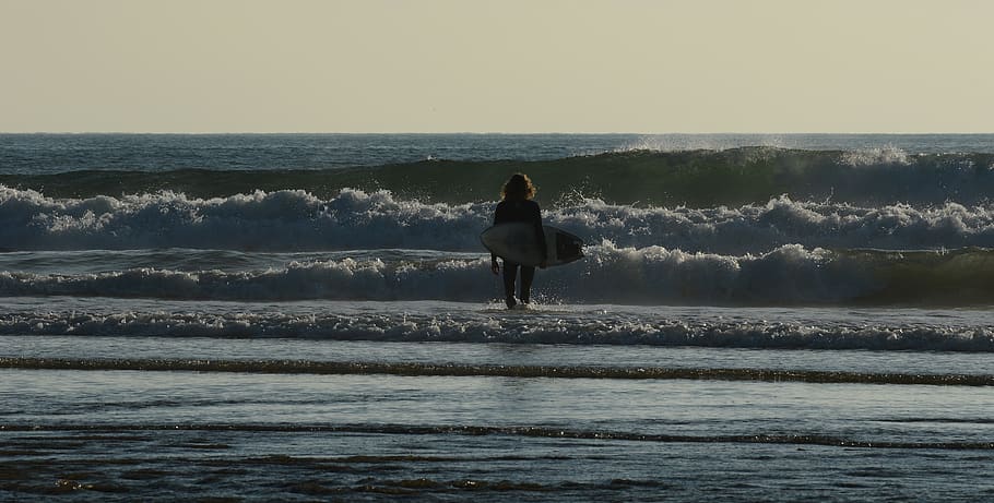surfer, lone, sea, activity, individual, beach, water, action HD wallpaper