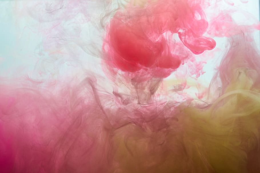 ink, water, pink, green, liquid, color, paint, abstract, watercolor, HD wallpaper