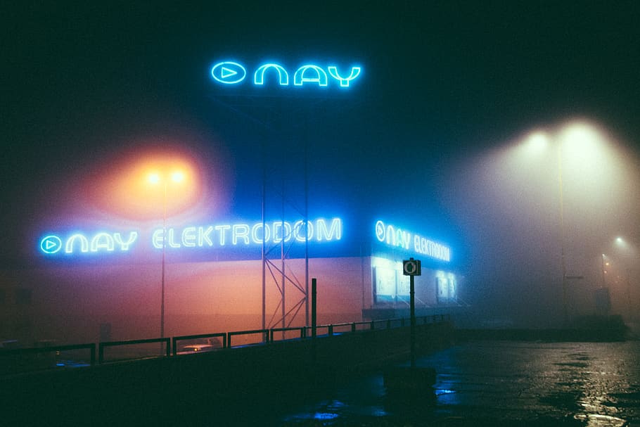 Onay Elektrodum Lighted Signage, blur, dark, evening, fog, foggy, HD wallpaper