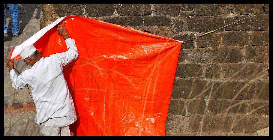 india, pune, orange, rain, man, transfer print, red, one person HD wallpaper