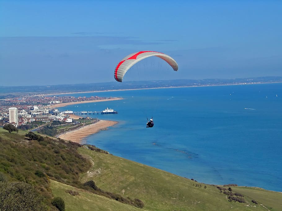 sport, activity, thrill, fly, flying, para, parachute, sea HD wallpaper