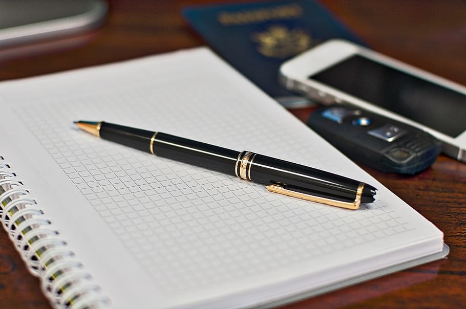 Black and Gold Twist Pen Near White Smartphone, blur, cellphone HD wallpaper