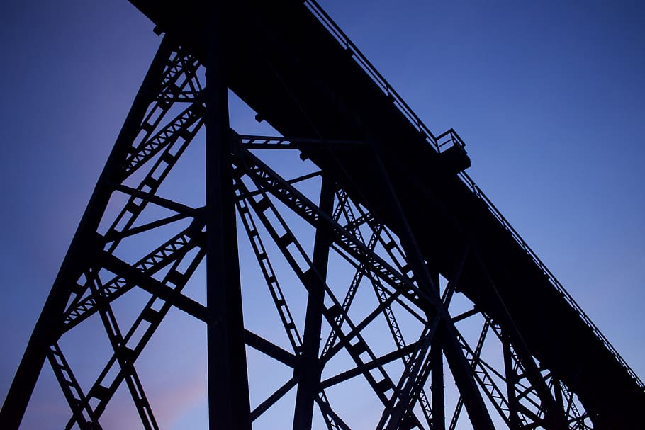 bridge, building, silhouette, construction, architecture, railway HD wallpaper