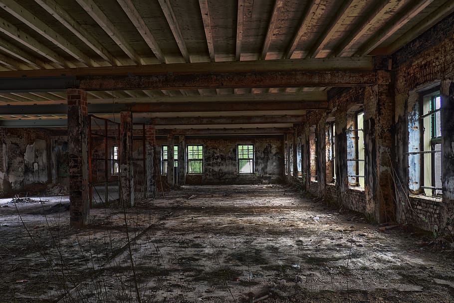 architecture, abandoned, old, building, warehouse, empty, brick