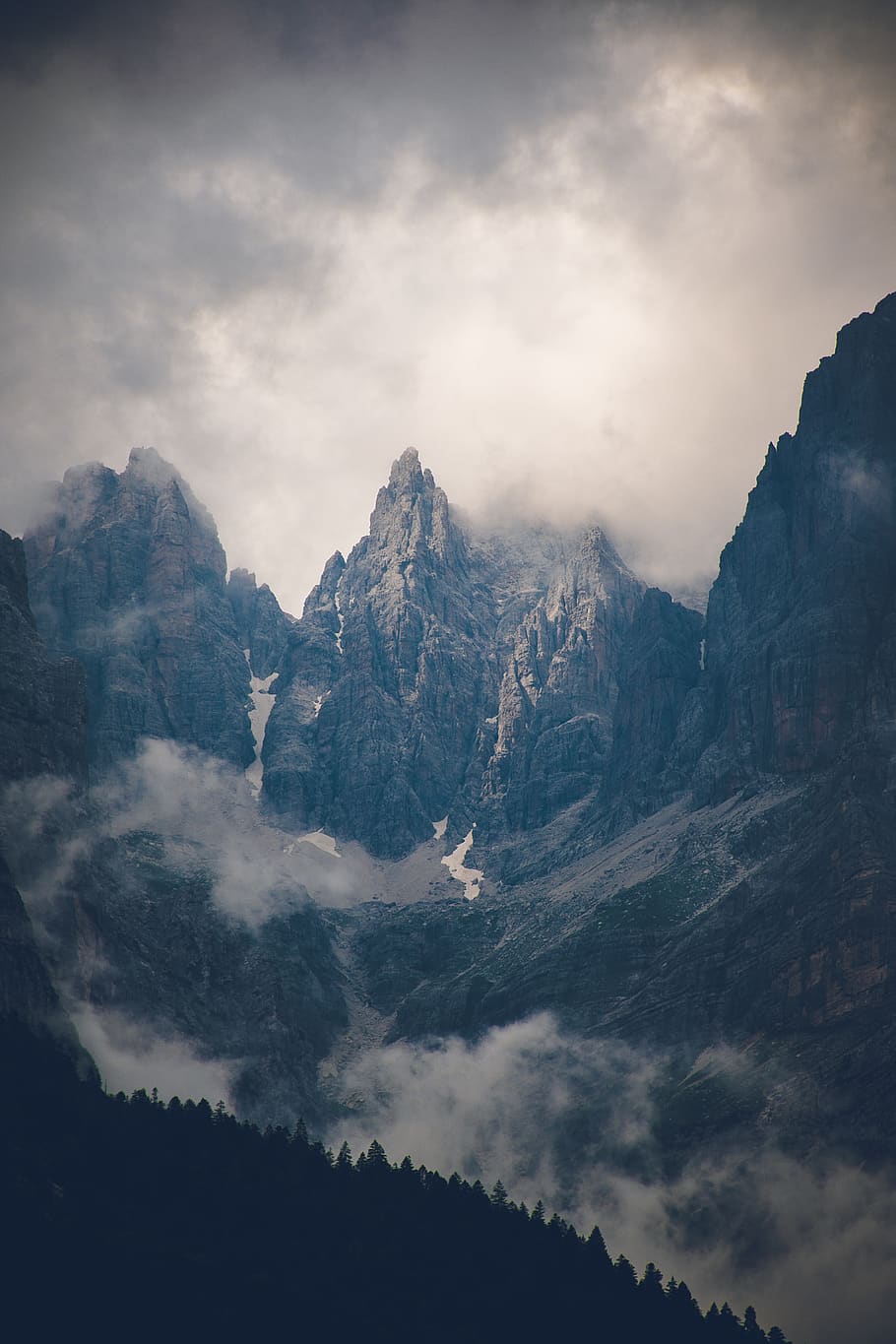 Mountain Under Cloudy Sky, clouds, cold, daylight, fog, glacier HD wallpaper