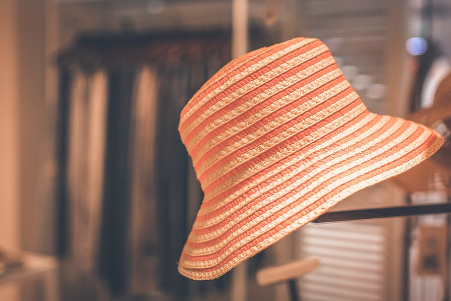 Selective Focus Photography of Orange Hat, background, blur, brown HD wallpaper