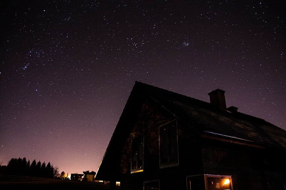 dark, night, house, architecture, building, establishment, stars HD wallpaper