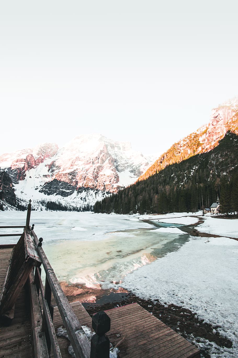 mountain covered with snow, italy, nature, pragser wildsee, ice HD wallpaper