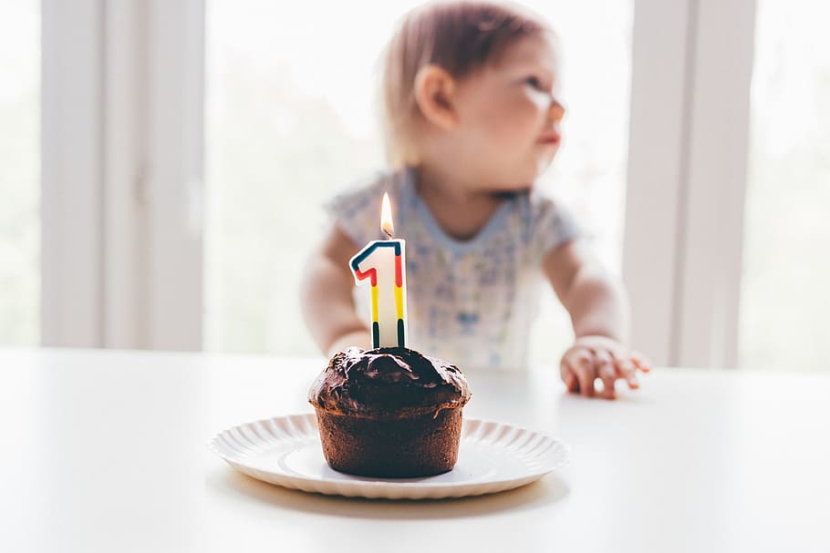 black cupcake, birthday, toddler, candle, child, kid, baby, flame, HD wallpaper