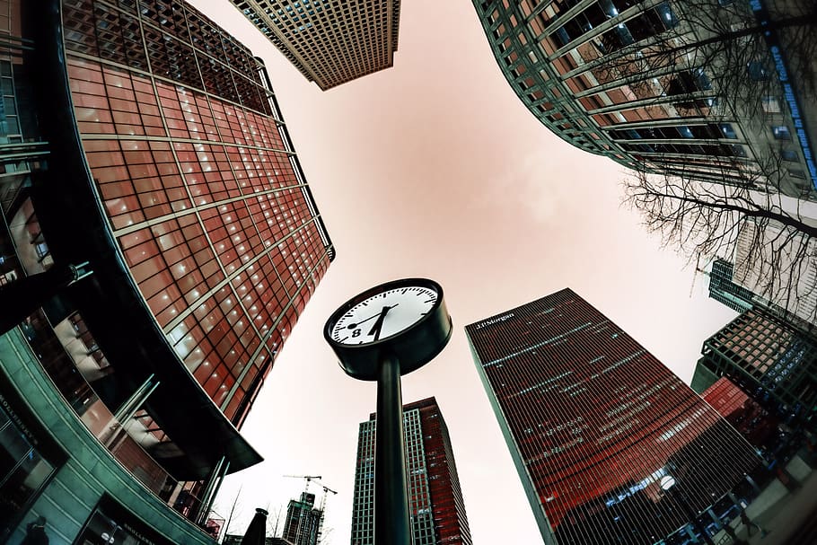black and white analog post clock, building exterior, architecture HD wallpaper