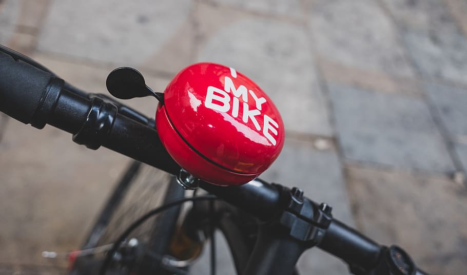 red bicycle bell, text, communication, western script, sign, land vehicle HD wallpaper