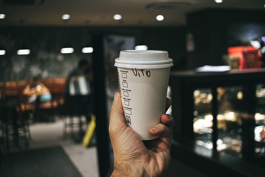 Person Holding Labeled Disposable Cup, blur, blurred background HD wallpaper
