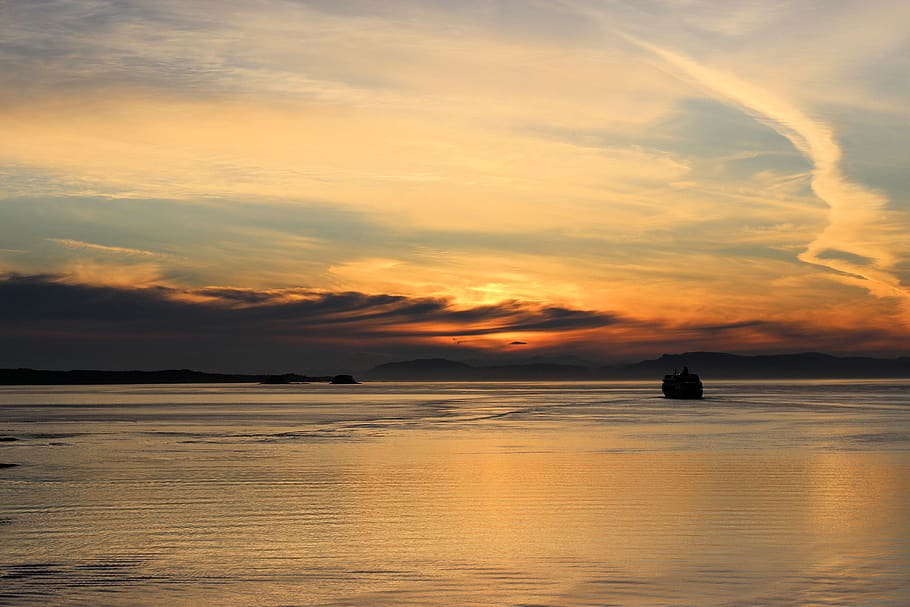 alaska, sunset, cruise, ocean, calm water, cloud - sky, sea, HD wallpaper