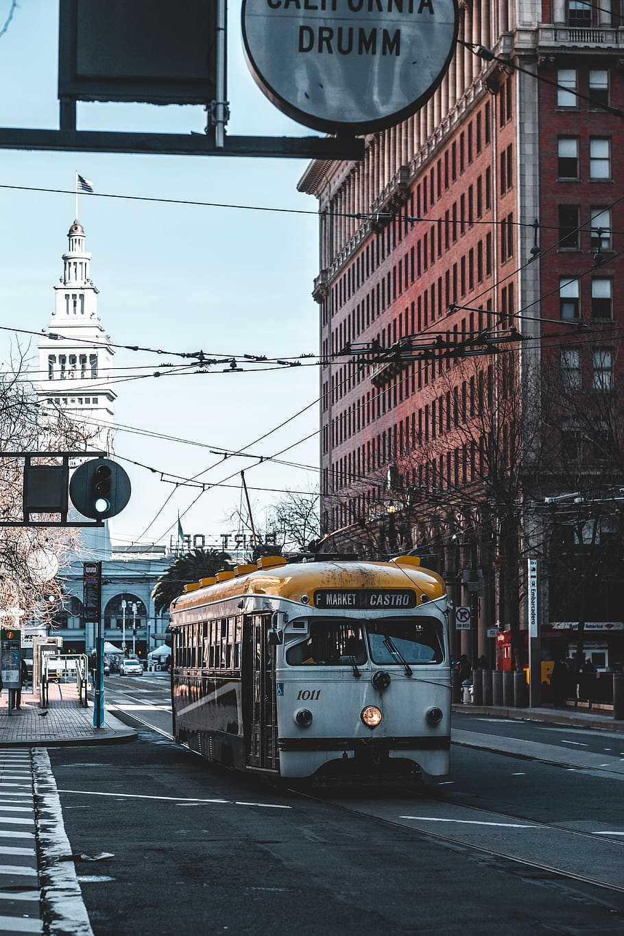 tram in intersection, vehicle, bus, transportation, city, road HD wallpaper
