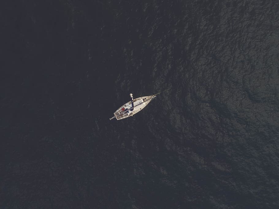 Top View Photography of Sailboat, beach, ocean, outdoors, ripples HD wallpaper