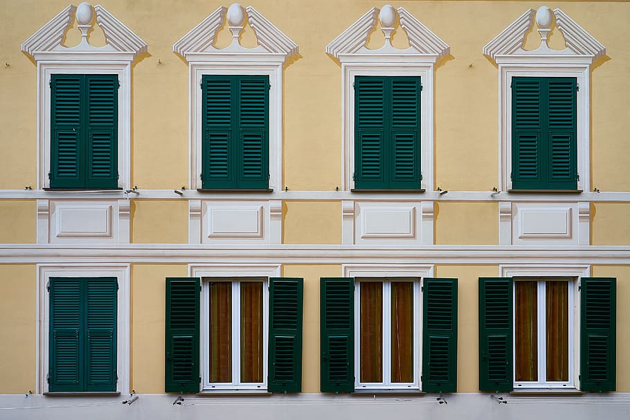 white and blue wooden windows, architecture, built structure HD wallpaper