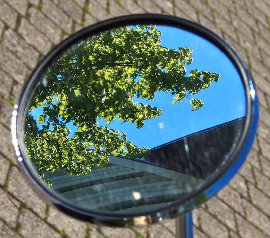 mirror, vespa, summer sky, tree, leaves, design, plant, nature HD wallpaper
