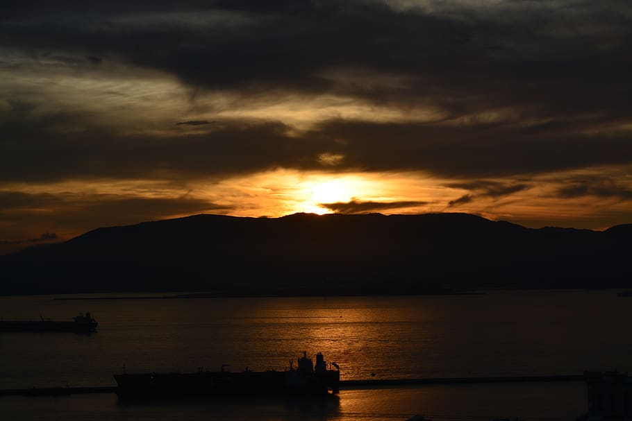 sea, sunset, ships, clouds, wallpaper, dark, contrast, shadows HD wallpaper