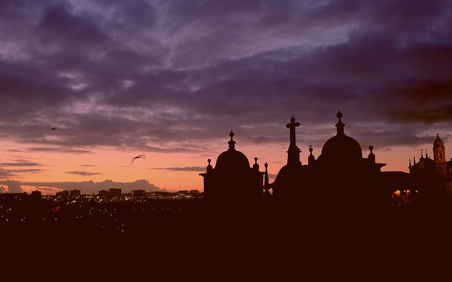 sunset, light, castle, roof, bird, shadow, dawn, great, city HD wallpaper