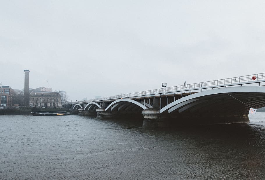 bridge, river, thames, london, uk, winter, cold, cloudy, water HD wallpaper