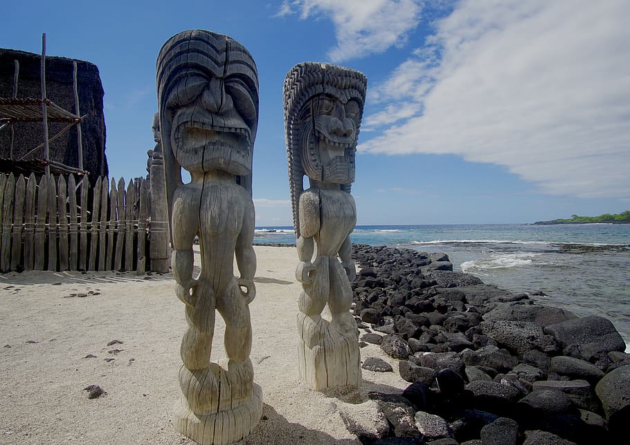 hawaii, beach, park, sky, art and craft, water, sea, sculpture HD wallpaper