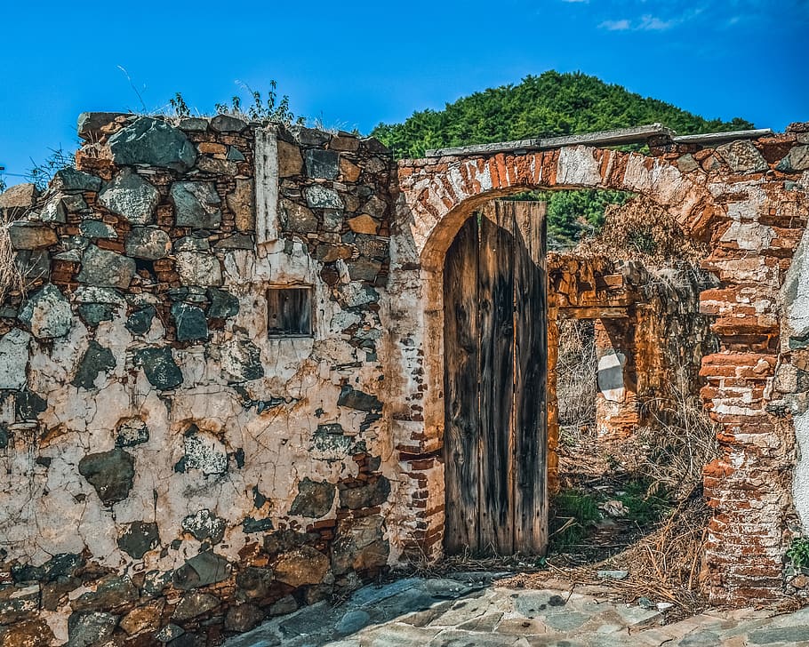 gate, old, stone, aged, decay, doorway, entrance, weathered HD wallpaper
