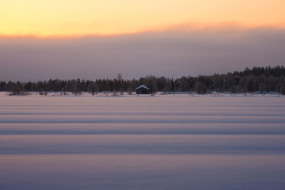 house covered by snow, dusk, sunrise, nature, finland, posio HD wallpaper