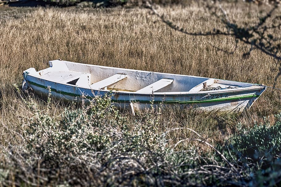 boat, dry, shore, drought, landscape, fishing, nature, wreck HD wallpaper